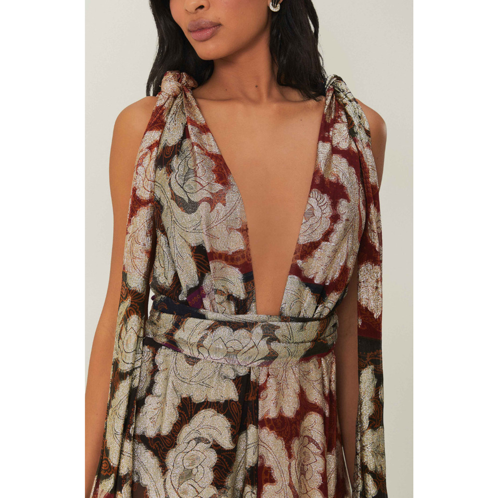 Anthropologie FARM RIO Sleeveless V-Neck Jacquard Lurex A-Line Maxi Dress M $448 - Picture 6 of 12